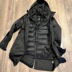 Adidas 2-in-1 fall jacket. Water resistant with removable inner layer.